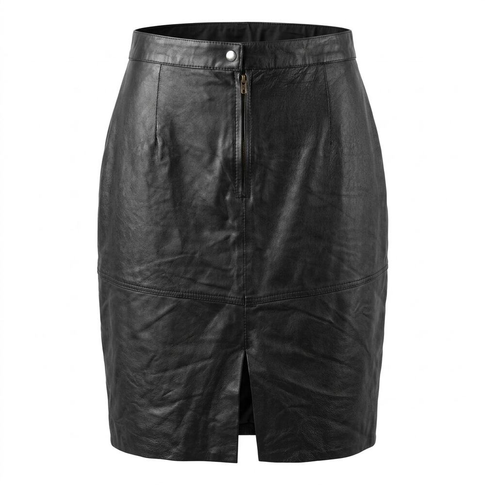 Blank NYC 100% Leather Black Lined Pencil Knee Length Skirt Women Size 16